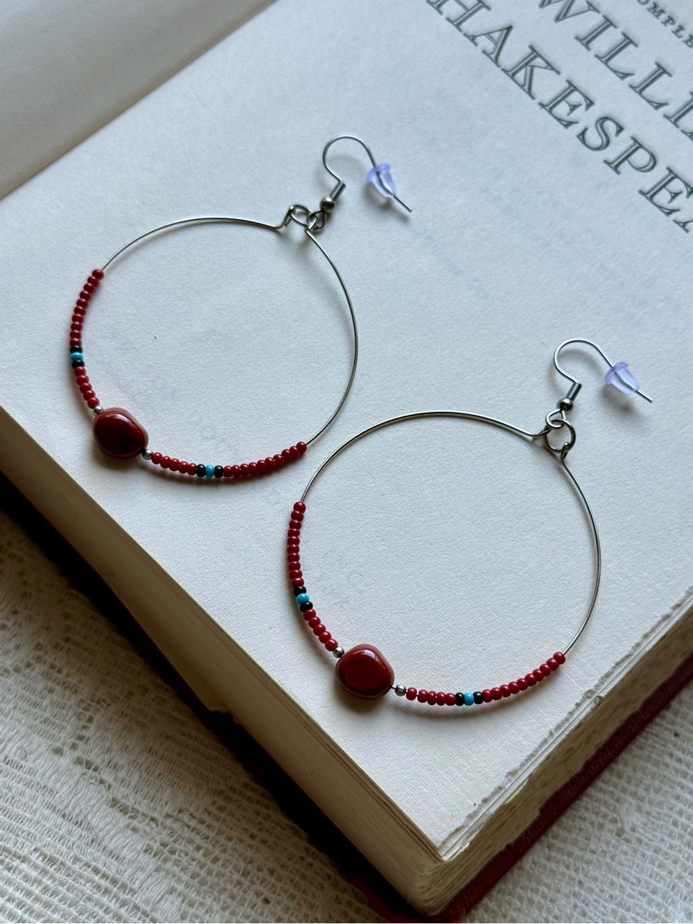 Red Jasper Beaded Hoop Earrings